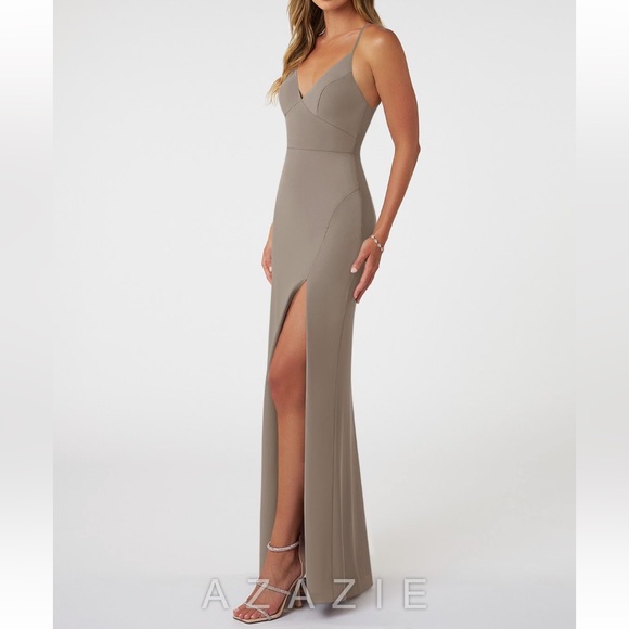 Azazie NWT Taupe Bridesmaid Dress event formal dress - Picture 3 of 6